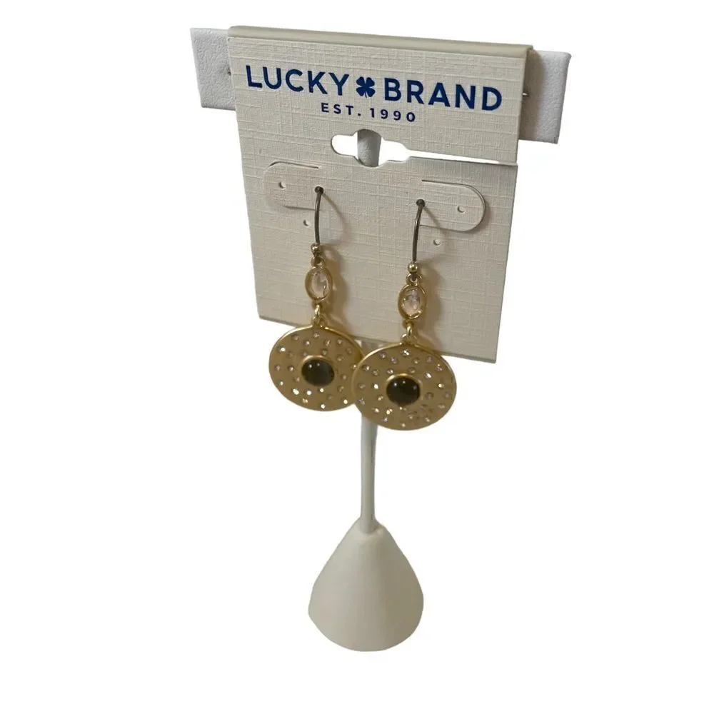 Lucky Brand Pave Disc Set Stone Drop Gold Tone Earrings.